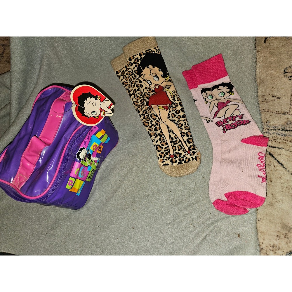 Vintage 2003 Betty Boop Purple Cosmetic Travel Makeup Vanity Bag w/Rop Handle - Picture 2 of 6
